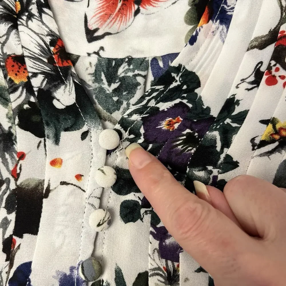 Dalia Blouse Womens 1X Floral Multicolored 3/4 Sleeve Boho Artsy Abstract - Picture 11 of 13